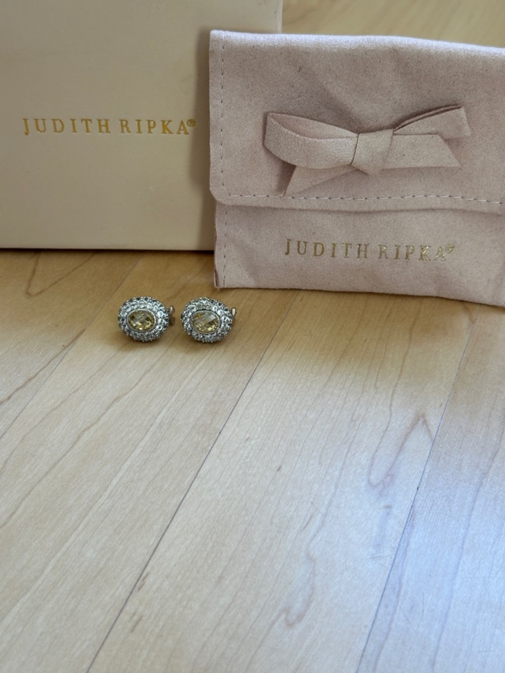 Judith Ripka Canary Crystal and Clear CZ Oval Clip-On Earrings TIMELESS STYLE - Picture 4 of 5